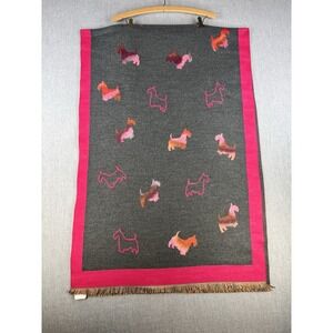 Scottie Dog Scarf Pink Gray Fringe Wrap Shawl Womens Soft Cozy NWT 75" x 26"